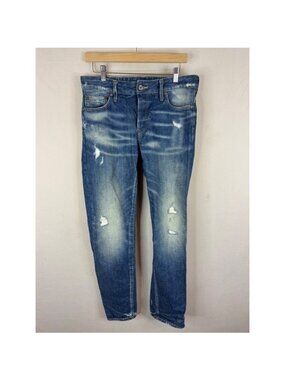 G-Star Raw 3301 Mens 31x34 Low Tapered RL Distressed Selvedge Jeans Blue